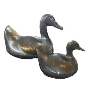 1970s Pewter and Brass Duck Trinket Boxes or Tureens